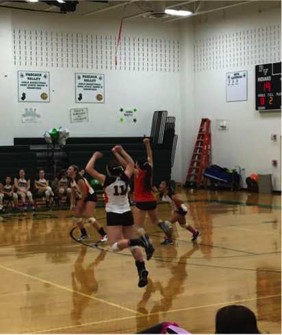 Pascack Hills celebrates the win after downing Pascack Valley in three sets in an effort to raise money for the side-out foundation