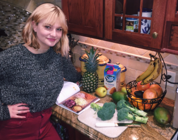 Here, Seickel is ready to enjoy a vegan meal!