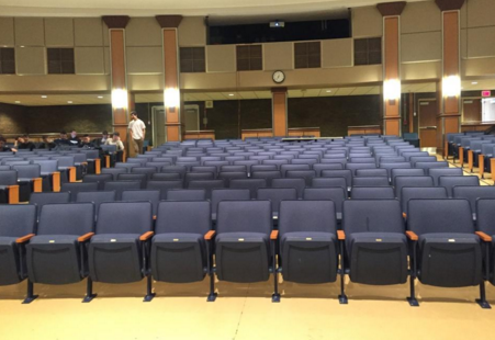 The auditorium is one of the locations that students were sent to during Tuesday’s drill.
