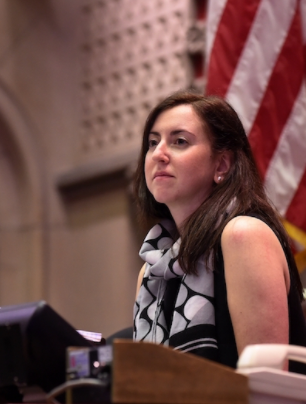 The Assemblywoman speaking at the podium as Chair of the New York Assembly’s Subcommittee on Emerging Workforce.