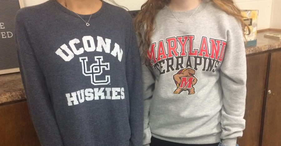 Students wearing college sweatshirts is a typical sight at Hills.