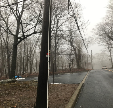 Eruv line on pole on Weiss Road in Upper Saddle River, heading towards Montvale. Photo by Cate Heverin.
