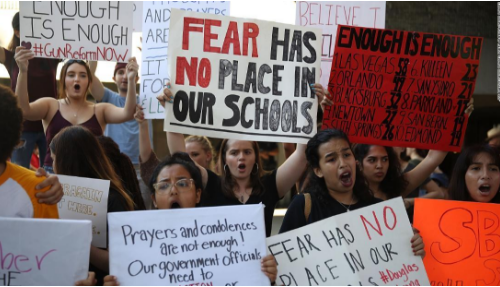 Florida shooting survivors protest the government’s inaction. Photo by CNN. 
