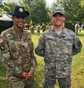 John and his drill sergeant in Fort Knox, Kentucky at the Cadet Summer Training Basic Camp. Photo by Larissa Aquaviva. 	


