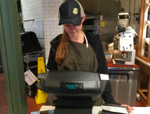 Pascack Hills junior Alexa Tarabocchia working as a cashier at Panera Bread for her summer job. 