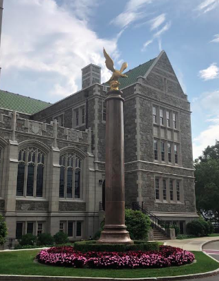 Pictured above is the Gasson Building and the Golden Eagle Statue.
Photo by Sofia Papadopoulos