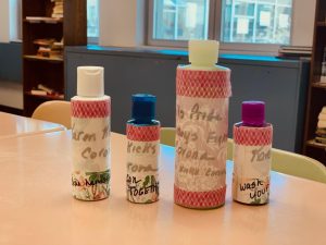 A set of custom hand sanitizers made by Ms. Pfleging and her mom to prevent spread of the virus. The writing on the bottles include reminders to “wash your hands” and “cowboys fight corona.”