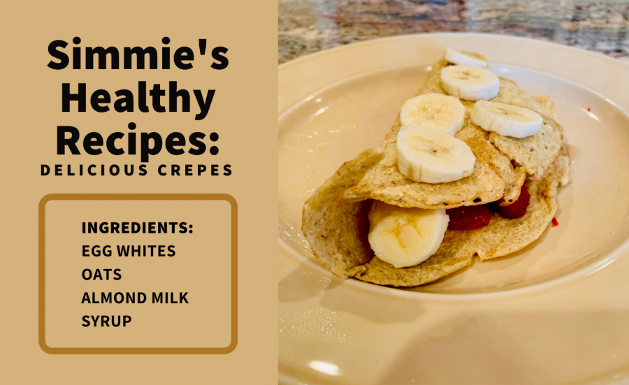 This recipe for healthy crepes tastes delicious with banana on top and fresh strawberries inside.