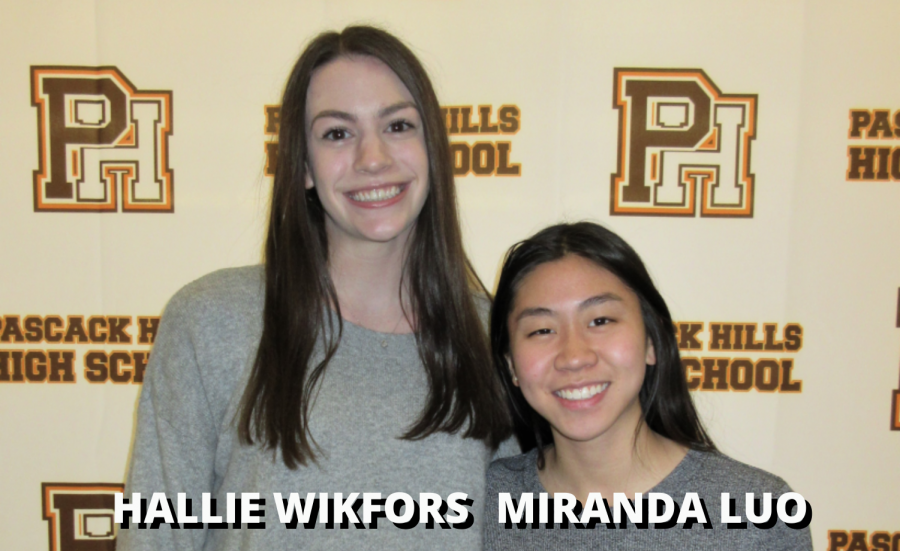 From left to right: Valedictorian Hallie Wikfors and Salutatorian Miranda Luo.