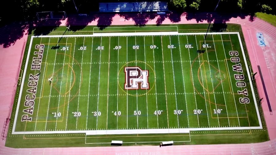 Pascack Hills athletic field, with Cowboys lettered on the right. The Board voted to remove the nickname along with Valleys mascot, the Indian.