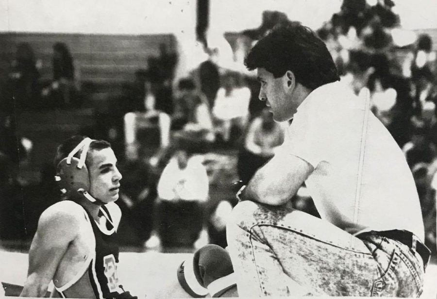 Paspalas coaching wrestling during his first year at Hills in 1989.