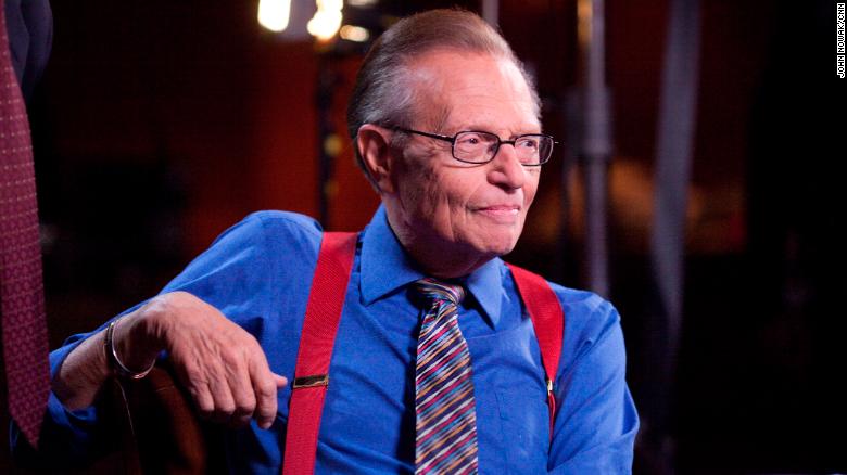 Larry King, a self-described infotainer, on the set of his CNN TV show Larry King Live in 2010.