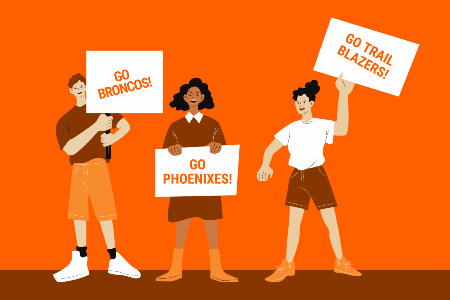 The choices for Hills mascot are the Broncos, the Trail Blazers, and the Phoenix.