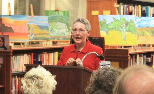 Bissinger pictured at an event in the Pascack Hills library in December 2018. 