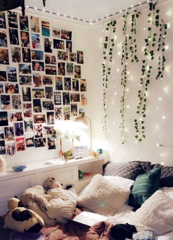 bedroom with vines and fairy lights