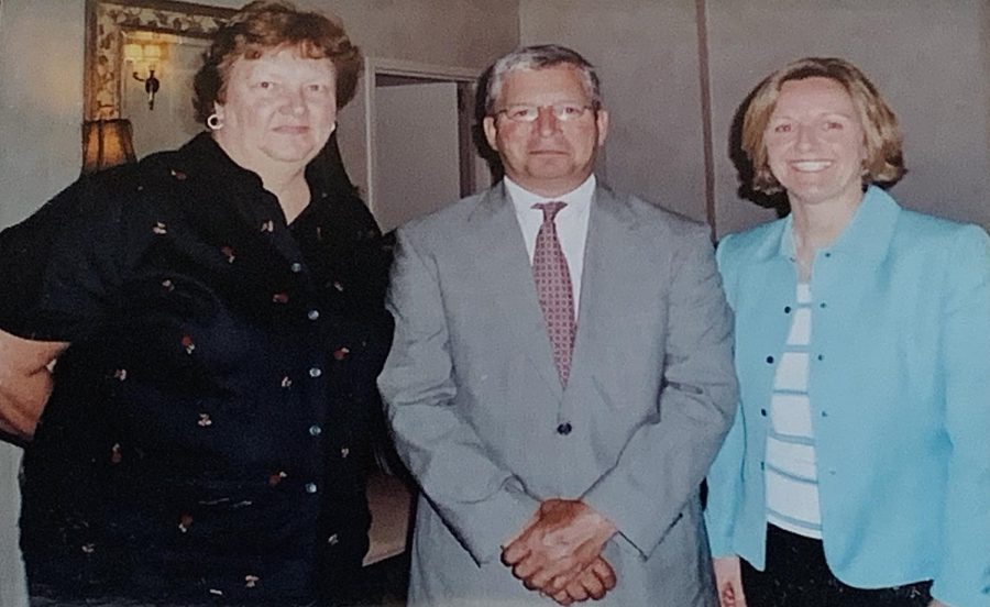 Ms. Harmon, left, after being named 2005-06 Hills Teacher of the Year. She is pictured with former Superintendent Benedict Tantillo, center, and 2005-06 Valley Teacher of the Year Karen Kosch.