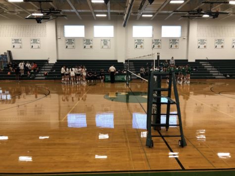 The JV volleyball teams at Pascack Hills and Pascack Valley prepare for their game. 