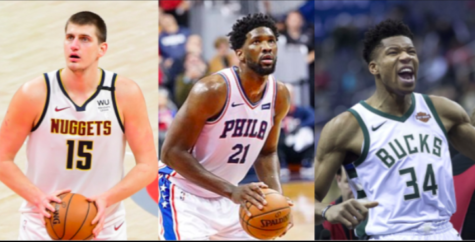 The current NBA League MVP frontrunners: (left to right) Nikola Jokic, Joel Embiid, and Giannis Antetokounmpo.
Photos licensed under Creative Commons