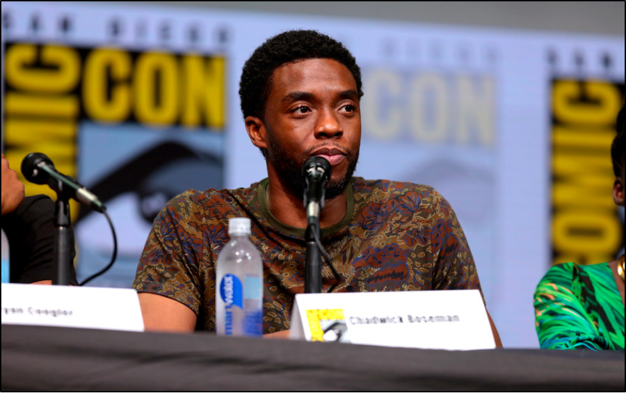 Chadwick Boseman speaking at the 2017 San Diego Comic-Con.