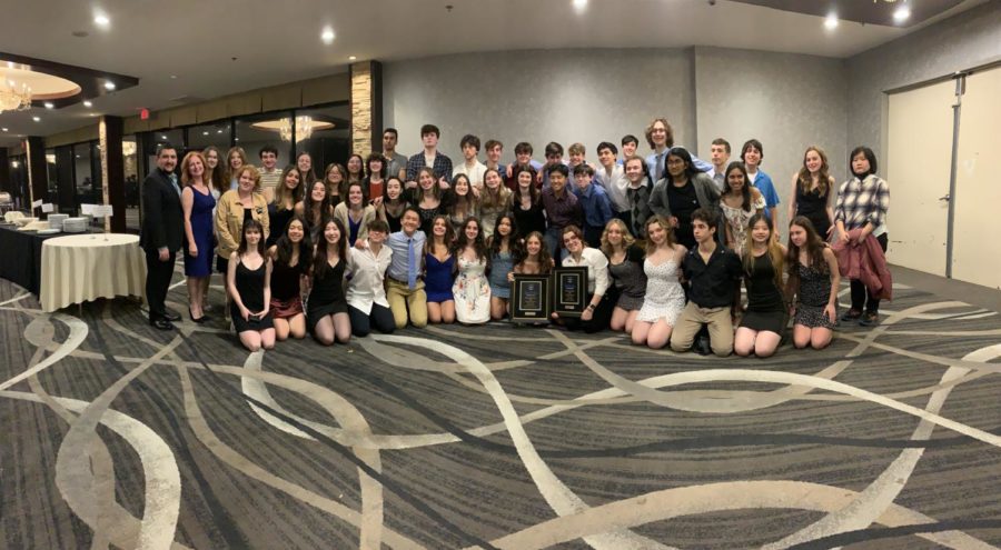 Chamber Choir and Concert Band with their awards at the Awards Ceremony.