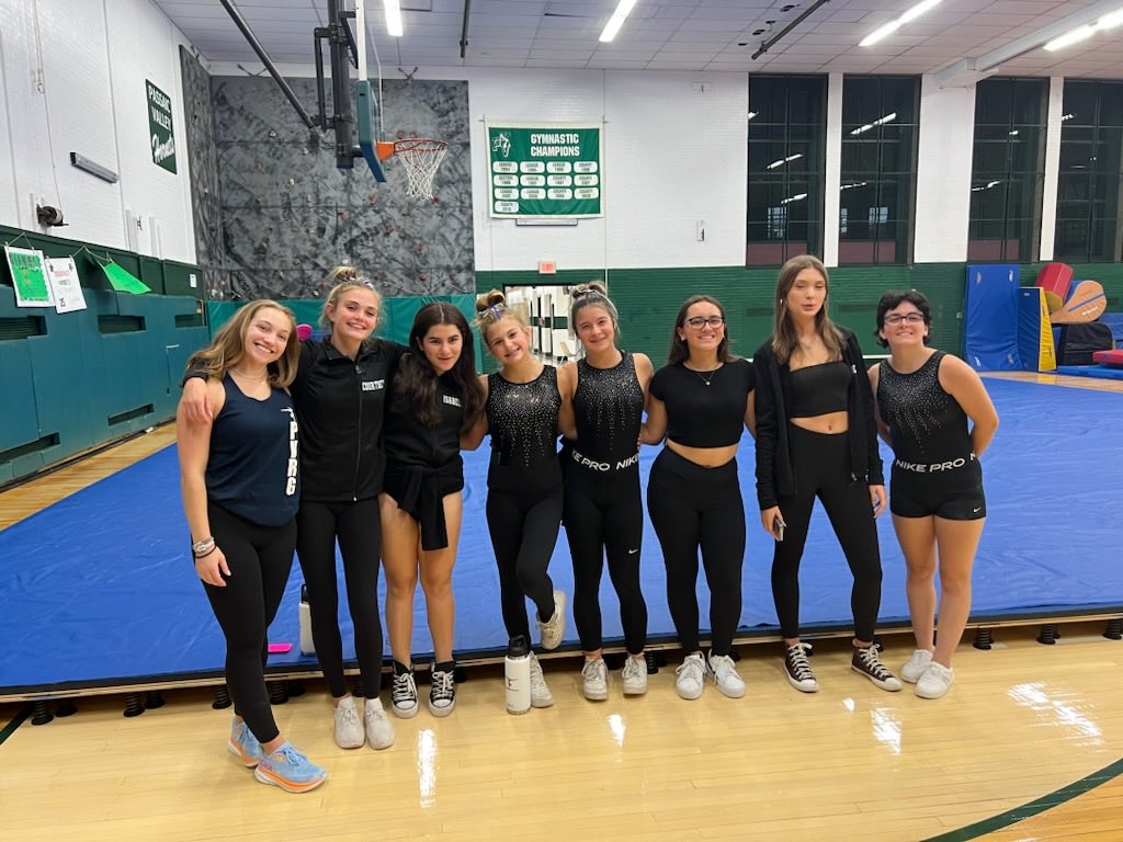The Pascack Valley Regional High School District (PVRHSD) gymnastics team after their win on Monday.