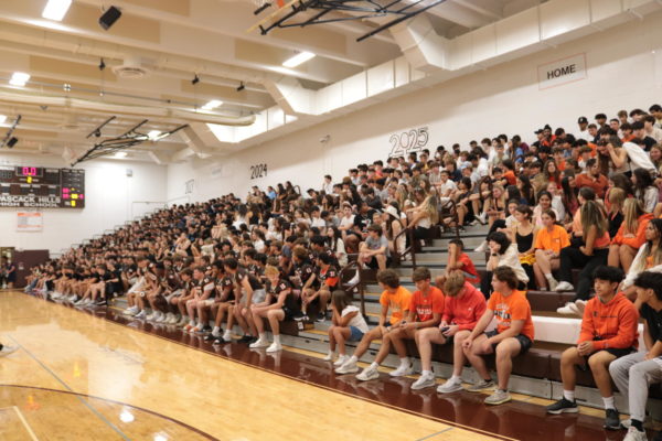 Members of the student section during the pep rally. 