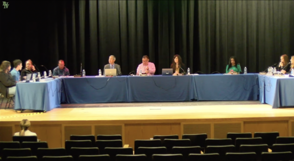 The BOE members in the Pascack Valley High School Auditorium.