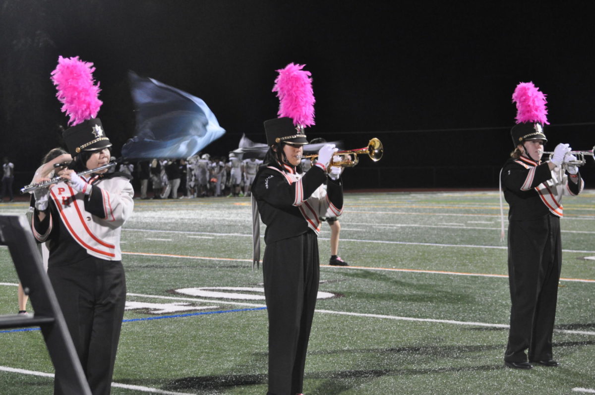 Members of the Marching Broncos during their halftime performance. 