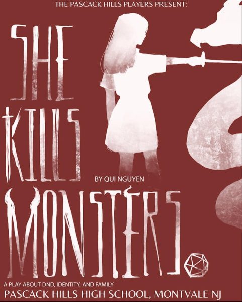 Poster design of “She Kills Monsters” by Kel Fan, winner of the first ever Pascack Hills Players poster contest.