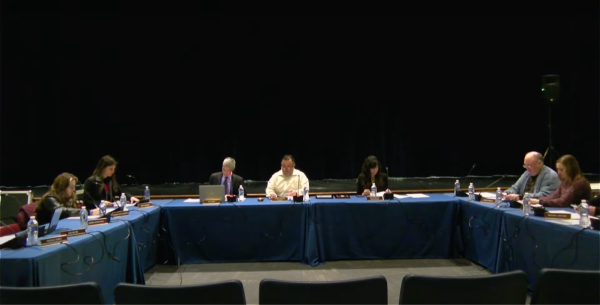 The BOE at the start of the meeting in the Pascack Hills auditorium.
