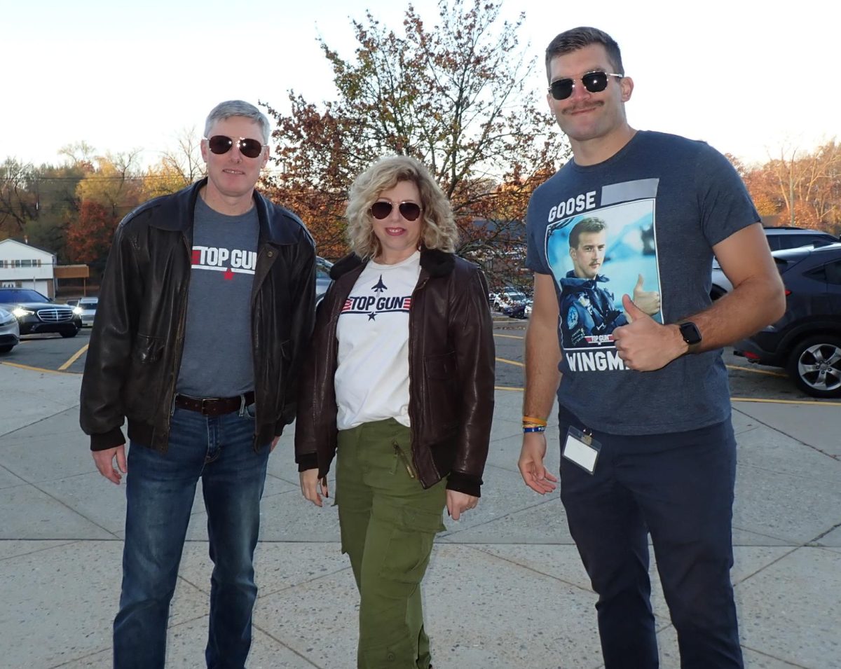 Principal Tim Wieland (left), Assistant Principal Christine Pollinger (middle), and Assistant Principal Derek Piccini (right) dressed as characters from "Top Gun."