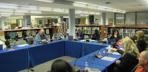 The BOE at the beginning of the meeting in the Pascack Valley Library. 