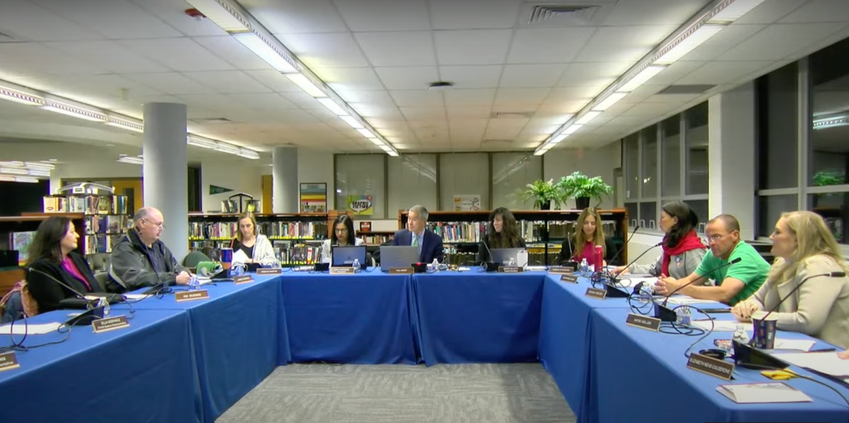 The board in Pascack Hills’ Media Center at the start of the meeting.