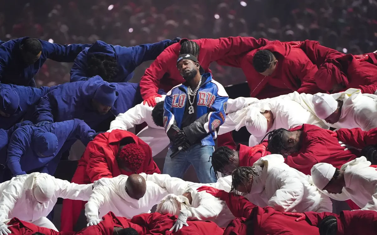 Kendrick Lamar during his Super Bowl Halftime performance.