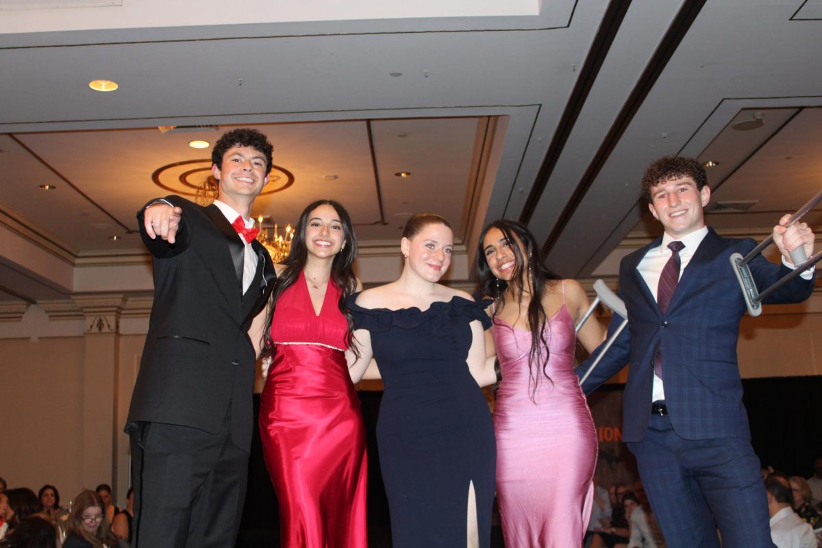 Jared Friend, Natalie Krass, Elizabeth Kerdman, Liliana Ataalla, and Zack Slater at the Senior Fashion Show.