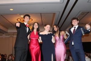 Jared Friend, Natalie Krass, Elizabeth Kerdman, Liliana Ataalla, and Zack Slater at the Senior Fashion Show.