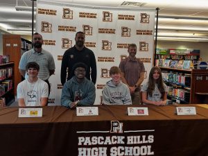 Anthony Blackford, Josh Wright, Dylan Barrett, and Meredith Colla will all be collegiate athletes next fall.