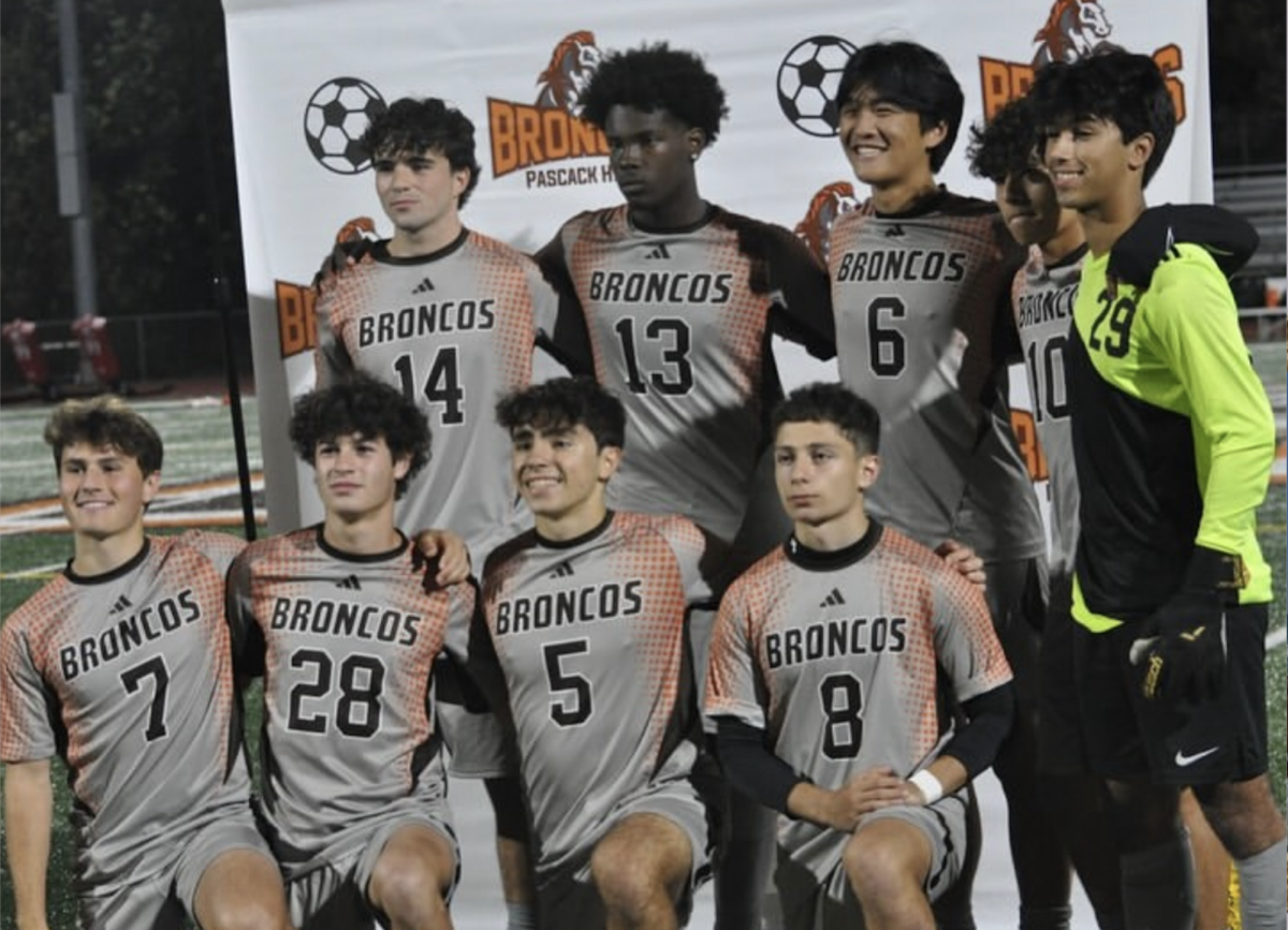 Boys Soccer Seniors at their Senior night game on 10/15. Top row left to right: Charles Calderone, Malachi Sandy, Elijah Chen, Matt Velez, Vazyl Adams. Bottom row left to right: Logan Nassau, Shane Levy, Luke Buonocore, Tom Pettaris