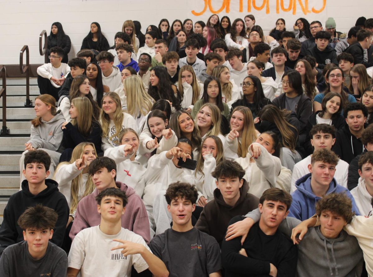 The sophomore student section during the pep rally.