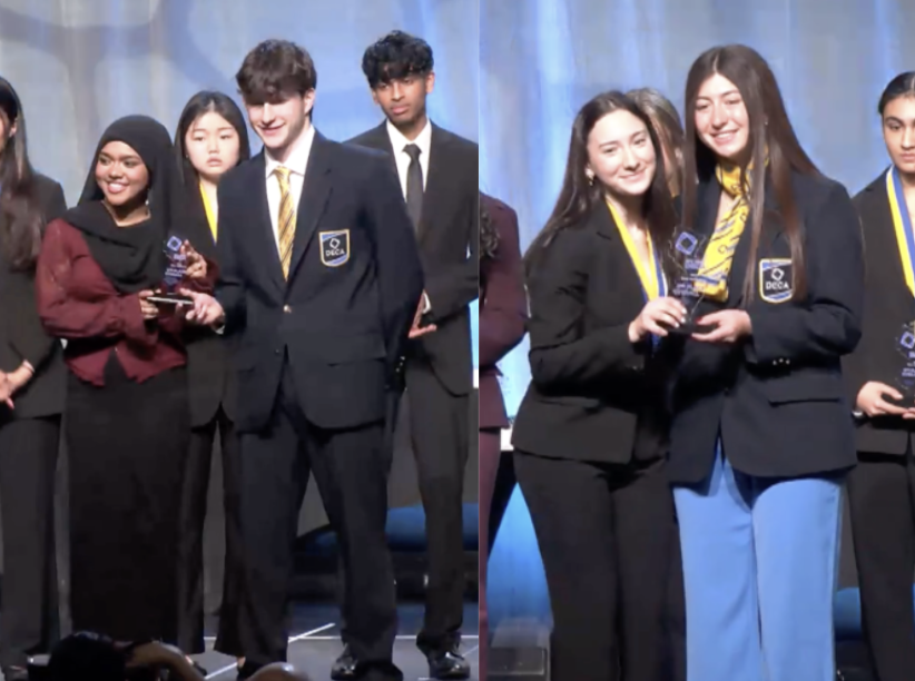 DECA Members receiving recognition for their achievements. 